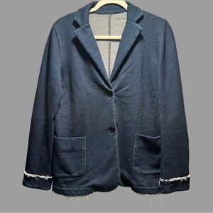 Lis Lareida Blazer Blue Distressed Hem Front Pockets. Soft 100% Cotton Medium